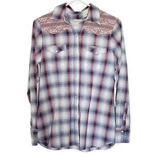 🟢1178 * Roper Western Wear Plaid Pearl Snap Shirt Red White Blue Size S